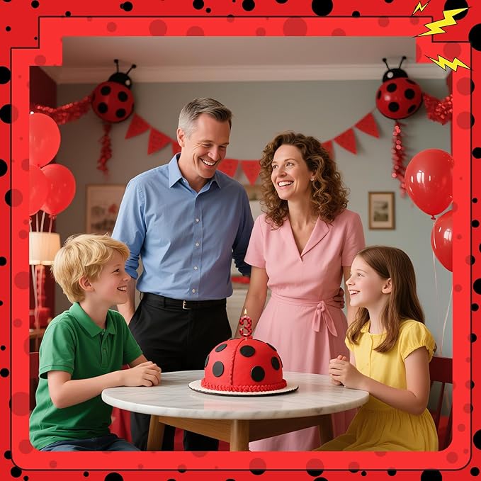 Ladybug Theme Birthday Candles - Red & Black Polka Dot Decorative Candles for Kids Ladybug Themed Parties, Baby Showers, Birthday Cakes, and Ladybird Inspired Celebrations(Number 3)