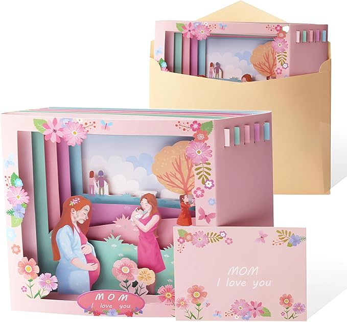 SATONA 3D Mother Pop-Up Greeting Card, Elegant Floral Scene, Includes Envelope & Message Card, Perfect for Mothers, Wives, Grandmas, or a Special Occasion (Mom I Love You)