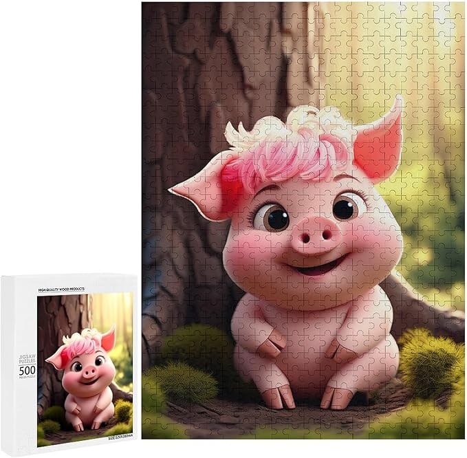 Wooden Jigsaw Puzzles - Cute Baby Pig - 500 Piece Jigsaw Puzzle for Adults Teenagers and Kids Educational Family Game，Home Decor，Suitable for Puzzle Enthusiasts and Collectors