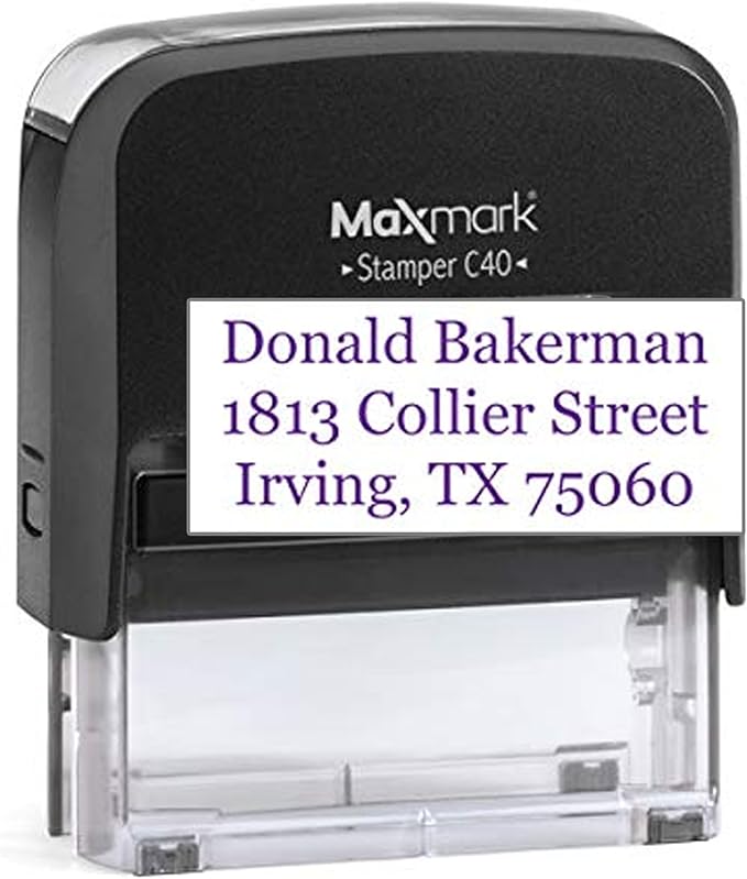 MaxMark Customized Self Inking Stamp - Up to 5 Lines of Text - Large Size - Choose from 15 Ink Colors