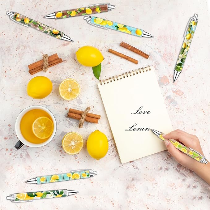 Idealmuzik Lemon Pens Set – Fun Citrus-Themed Pens for Girls, Students, and Stationery Lovers – Smooth Writing Ballpoint Pens for School, Journaling, or Gifts – Bright and Cheery Design, 8 Pack