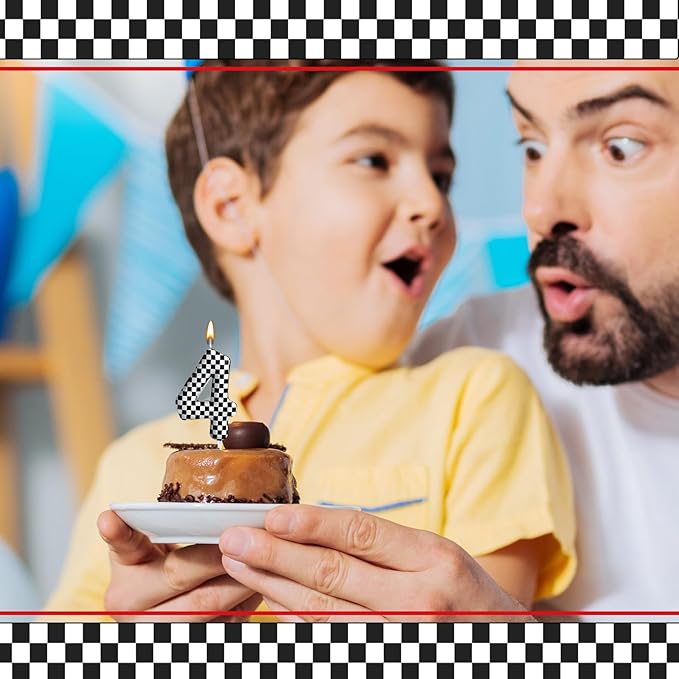 Racing Cars Themed Birthday Candle Number 4 Checkered Candle Birthday Party Decoration Cake Topper for Racing Car Party Decoration Theme Party Supplies (Number 4)