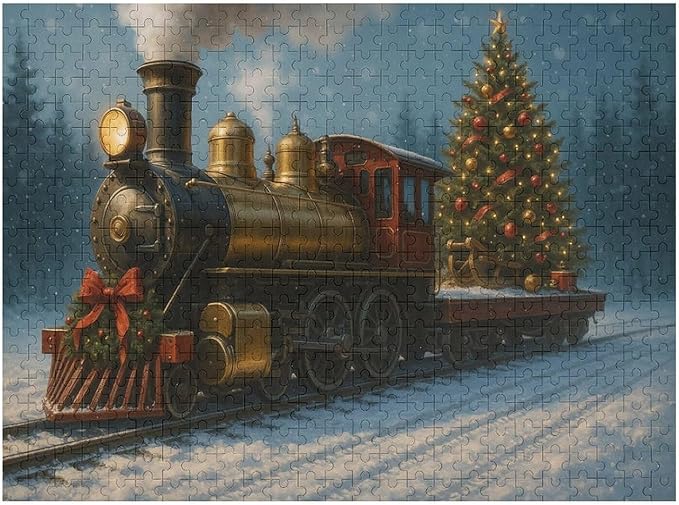 Christmas Train Christmas Tree 1000-Piece Wooden Jigsaw Puzzle, Holiday Train Puzzle, Christmas Tree Scene, Indoor Entertainment, Family Fun, Mindful Leisure Activity