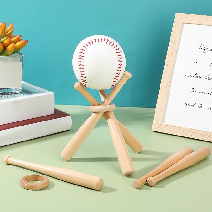 Mudder 12 Pack Baseball Stand Baseball Holders Balls Display Wooden Display Stand Holder Centerpieces for Tables for Sports Lover (Light Brown)