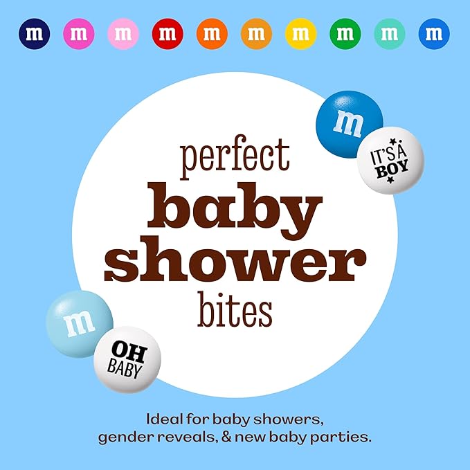 M&M'S World Baby Boy Milk Chocolate Favors 20 Packs 0.75oz each with Blue and White M&M'S for Boy Baby Showers Gender Reveal Parties and Guest Giveaways