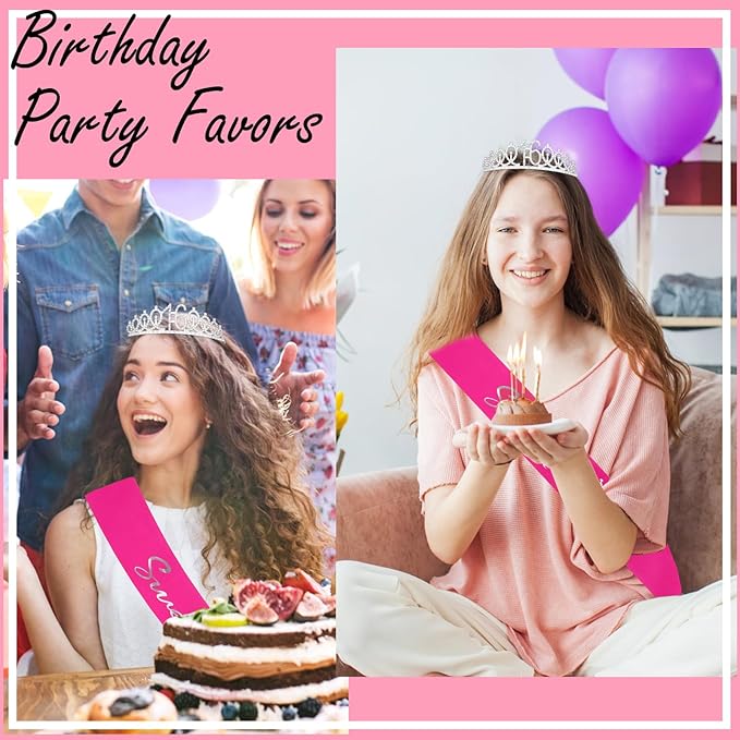 Casoty Sweet 16 Birthday Sash and Tiara, 16th Birthday Decorations for Girls, 16th Birthday Crown and Sash Set, Sweet 16 Party Supplies for Girls, Gifts for Her