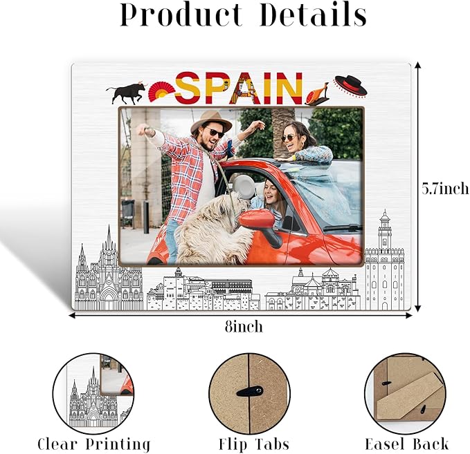 Spain Picture Frames, Spain Souvenirs, Tabletop Photo Frame for Newlyweds Couples Wife Girlfriends Birthday Wedding Honeymoon Gifts, Home Office Living Room Table Decorative Supplies-22