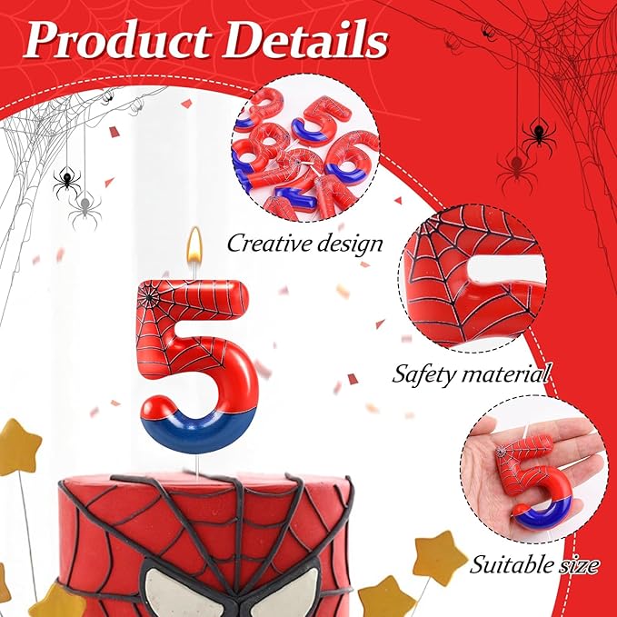 Spider Themed Birthday Candle Number 5 Candle Birthday Cake Candle Party Decoration Cake Topper for Spider Party Decoration Theme Party Supplies (Number 5)