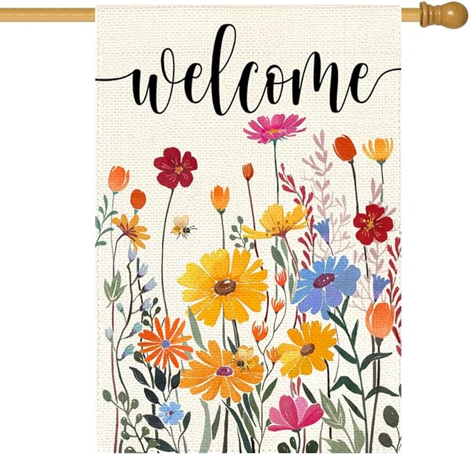 ARGOOFG Spring Summer House Flag 28x40 Inch Double Sided Outside Welcome Wildflower Daisy Floral Outdoor Seasonal Decorative Large Garden Flag Decor 1-28