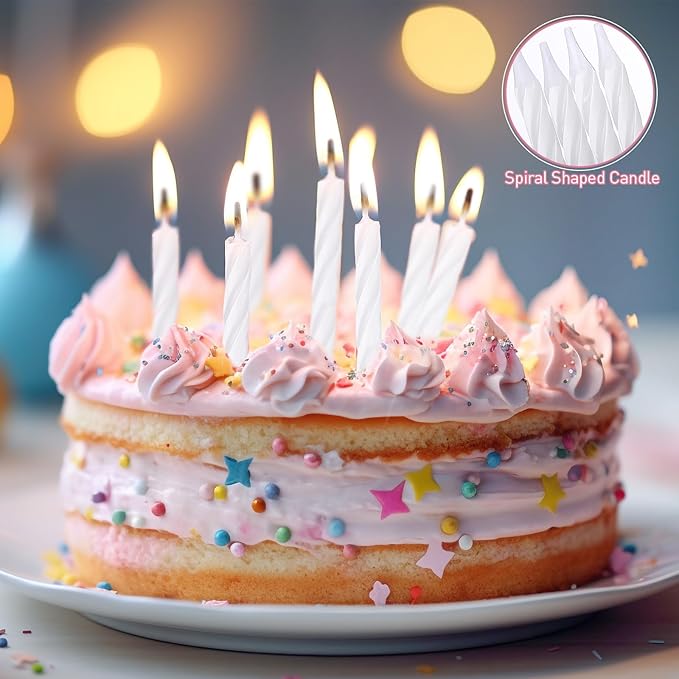MTLEE 288 Pcs Birthday Candles Bulk Spiral Cake Candles for Celebrating Birthday Cake Decorations for Holiday Party Supplies (1 Color)