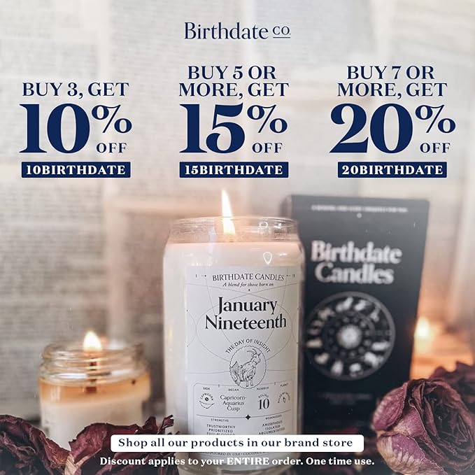 Birthdate Candles, August 25 - Virgo Zodiac Scented Candles Birthday Gift - Sage, Jasmine & Palo Santo Scent - All-Natural Soy & Coconut Wax, 60-80 Hour Burn Time - Made in USA