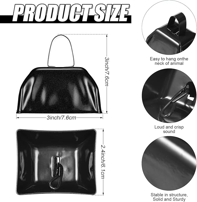 Yeshone 24 Pcs Metal Cowbell with Handle Cow Bells Noise Makers for Sporting Events Small Loud Noisemaker Cow Bell for Wedding Cheering Football Games, 3 x 2.8 x 2.5 Inch(Black)