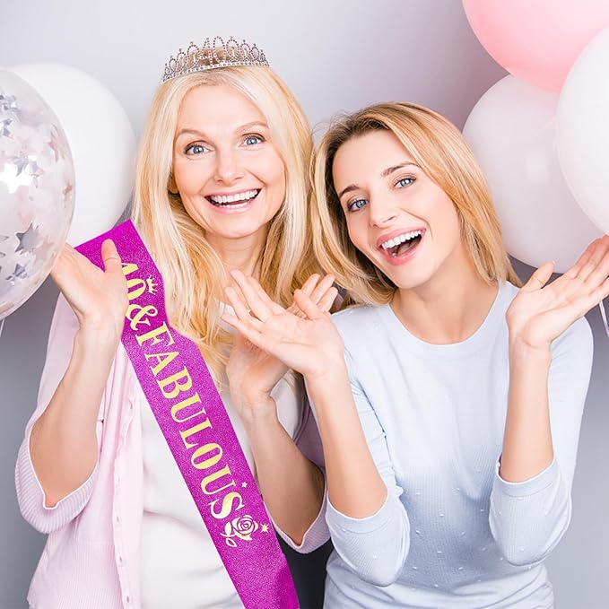 Casoty 40th Birthday Sash and Tiara, 40th Birthday Decorations for Women, 40 & Fabulous Sash and Crown Set, Party Supplies for Women, Gifts for Her