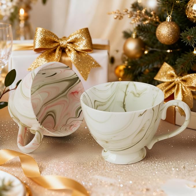 16 Oz Marble Ceramic Coffee Mug, Hand-Painted Artisan Tea Cup, Large Capacity Drinkware for Latte/Cappuccino,Home Kitchen/Office Must-Have, Ideal Gift for Coffee Enthusiasts & Art Aficionados