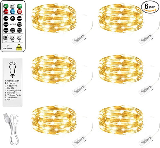 HXWEIYE 6 Pack Rechargeable Fairy Lights Battery Operated with Remote & DIY Timer, 7ft 20LED Mini Twinkle String Light for Mason Jar DIY Wedding Table Centerpieces Party Bedroom Christmas (Warm White)