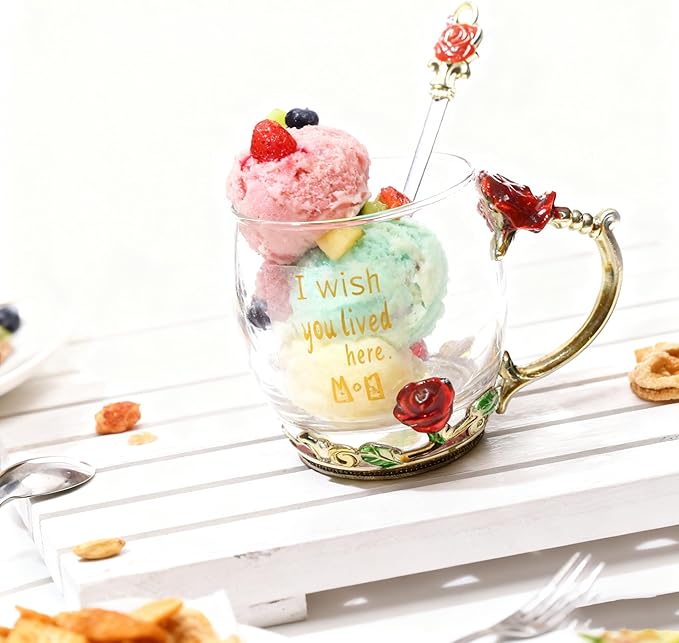 Unique Printing Glass Cup Flower Design Tea Cup Coffee Cup Ideal Christmas Gift for Friends Colleague BFF Her Women Neighbor (Neighbor)