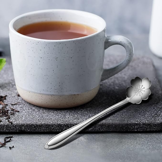 Eboot 40 Pcs Silver Flower Teaspoon Stainless Steel Tea Party Spoons Mini Cute Teaspoon for Stirring Coffee Sugar Drink Demitasse Kitchen Bar Tableware Party Favors Decorations