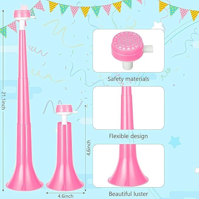 6 Pieces Stadium Horn Noisemakers for Adult, 21 Inch Vuvuzela Plastic Trumpet for Adult Sporting Events Football Carnival Party Supplies, Pink