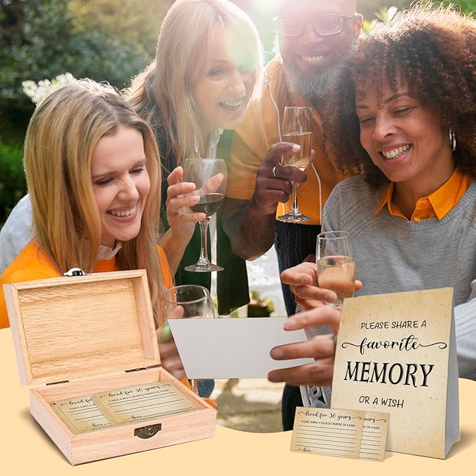 30th Birthday Party Share a Memory Set, 1996 Birthday Gifts for Women Men, 1996 Wooden Share A Memory Box with Memory Sign and 50 Pcs Memory Cards, 1996 Birthday Gifts, 30th Birthday Party Decorations