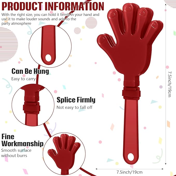 24 Pcs Maroon Hand Clappers 7.5 Inch Clappers Noisemakers Noise Makers Party Favors Plastic Clapper Sporting Events Cheers Ball Dance Basketball Football Noisemakers （Maroon）
