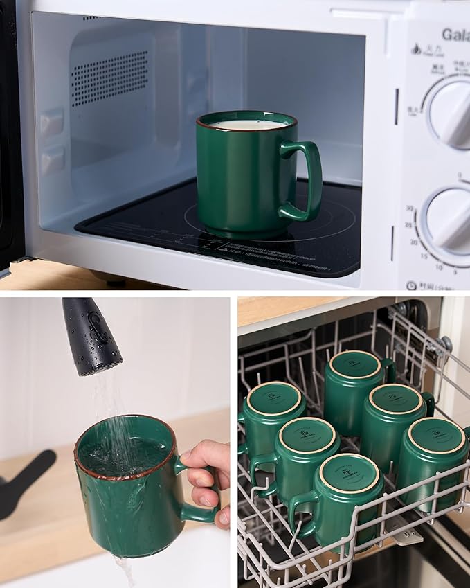 famiware Coffee Mugs Set of 4, Nebula 14oz Coffee Mugs, Ceramic Cup Set with Handle for Latte, Tea, Milk, Cappuccino, Cocoa, Dark Green