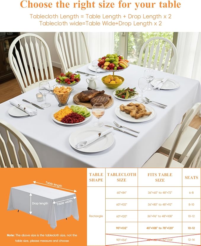 Goodluck 6 Pack White Tablecloth 90 x 132 Inch – Rectangular Polyester Table Cloth, 6-8 Ft Tables – Reusable, Machine Washable Cover for Wedding, Birthday Party Banquet and Event Decoration