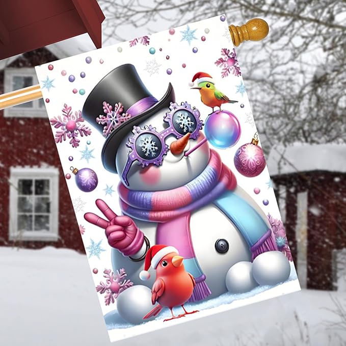 Winter Snowman Garden Flags 28X40 Double sided, winter funny Christmas flags, holiday yard flags Outdoor Lawn Farmhouse Decoration
