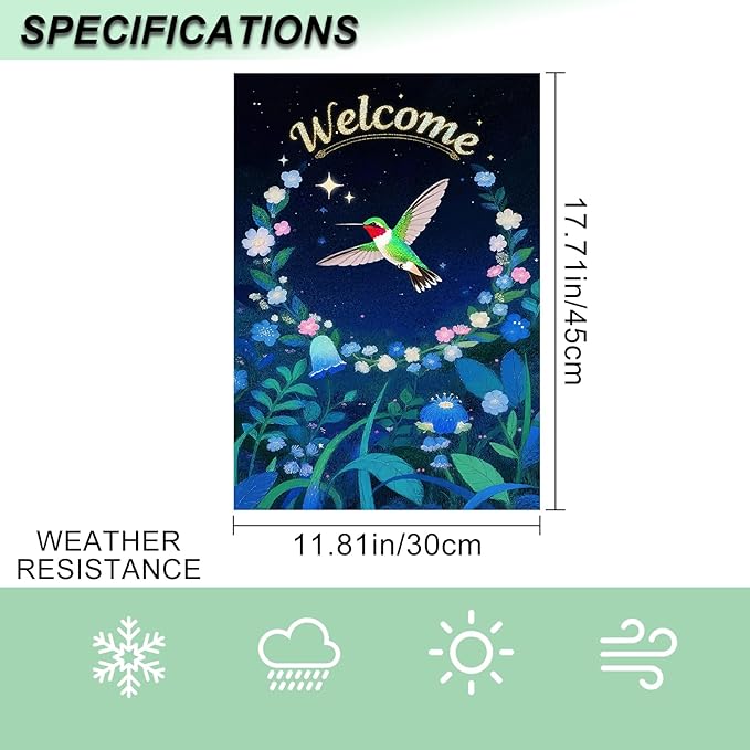 IVN Spring Garden Flag 12x18 Inch Spring Hummingbird Welcome Flag Double Sided Outdoor Yard Banner for Porch Lawn Patio Decor