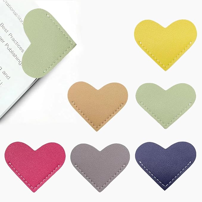 Leather Heart Bookmarks - Winjeto 6 Pieces Cute Corner Page Book Marks for Teachers Students Book Reading Lovers, for School Office Home Supplies (Sweet（6pcs）)