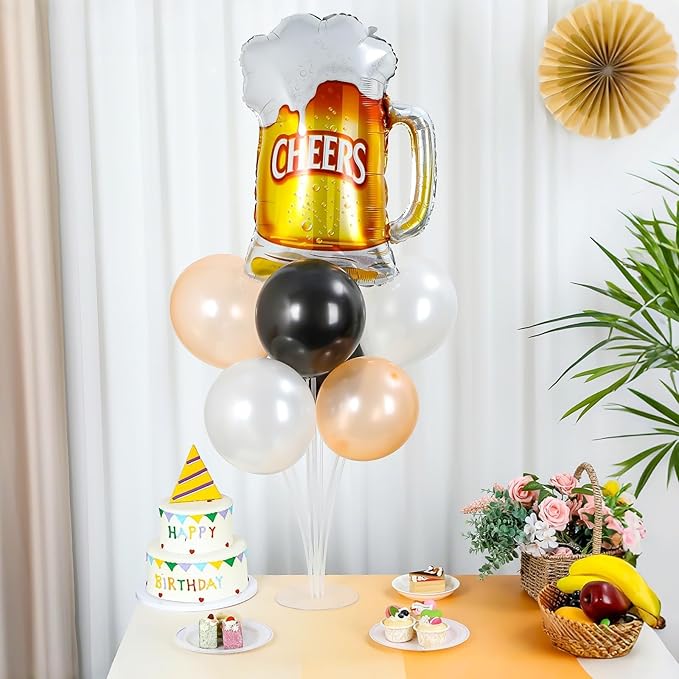 Vintage Aged To Birthday Party Balloons Stand Kit 2 Sets With 2 Black and Gold Cheer Ball Foil Balloons Centerpiece for Tables for Men and Women Party Supplies Baby Shower Birthday Themed Decorations