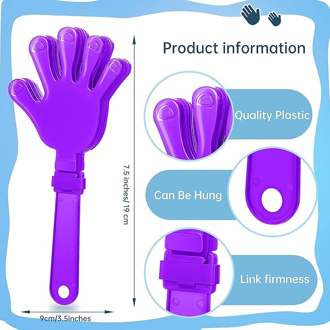 36 Pcs Lilac Purple Hand Clappers 7.5 Inch Clappers Noisemakers Noise Makers Party Favors Plastic Party Clapper Sporting Events Cheers Dance Basketball Football Noisemakers （Lilac Purple）