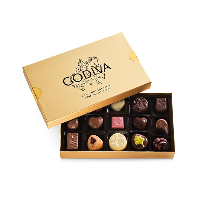 Godiva Gold Assorted Chocolate Gift Box, Belgian Dark and Milk Chocolates with Pralinés, Ganaches & Caramels, Gourmet Gift for Birthdays, Holidays, Kosher, 15 Pc