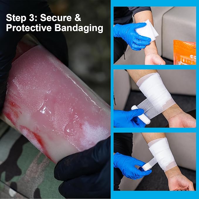RHINO RESCUE Burn Kit, 4pcs Burn Dressings 4x4”, 8pcs Burn Gel Packets 3.5g, 4pcs Burn Pads, First Aid Kit Cooling Soothing Cream Relief with Bandage, Nitrile Gloves, Scissors, Tape