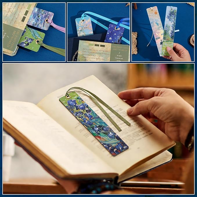 2Pcs Oil Painting Bookmarks for Women, Bookmarks Set for Book Lover, Book Marks for Reading, Vintage Book Marks for Kids Students Classroom Gift for Teacher Night Cafe & Apricot Blossoms