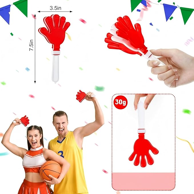 Junkin 48 Pcs Hand Clappers Bulk 7. 5 x 3. 5 Inches Noise Makers Party Favors Clapping Noise Maker Clacker for Birthdays Game Prizes Rewards Football Sporting Events Cheers Supplies (Red,White)