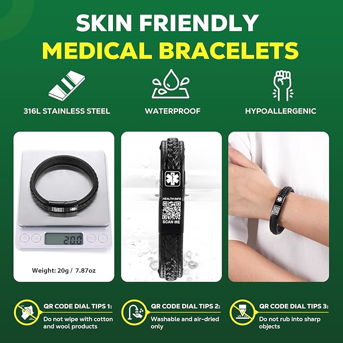 Upgraded Medical Bracelets Men Women with QR Code Medical Alert ID Bracelets - Titanium Steel Wristband Fits Wrists Up 8''-10'' - More Space Custom Emergency Med ID Info
