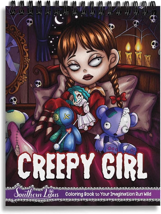 Creepy Girl Coloring Book Spiral Wirebound Hardcover Horror Illustrations of Adorable Girls Spooky Themed Large Print Papers Imagination Relaxation Activity for Adults Women Teens