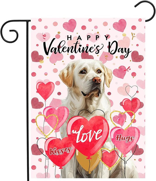 White Lab Valentine Garden Flag Valentines Day Flags for Outside 12x18 Double Sided Small Yard Flags Labrador Dog Valentine's Day Decor Outdoor Lawn Valentines Banners Front Porch