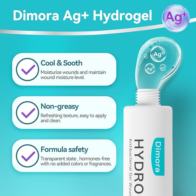 Dimora Antibacterial Gel Wound Dressing-3 Packs 3oz (28gx3), Silver Hydrogel First Aid Ointment for Soothing & Wound Healing, Antibacterial Care for Minor Abrasions, Cuts, Lacerations and Scalds.