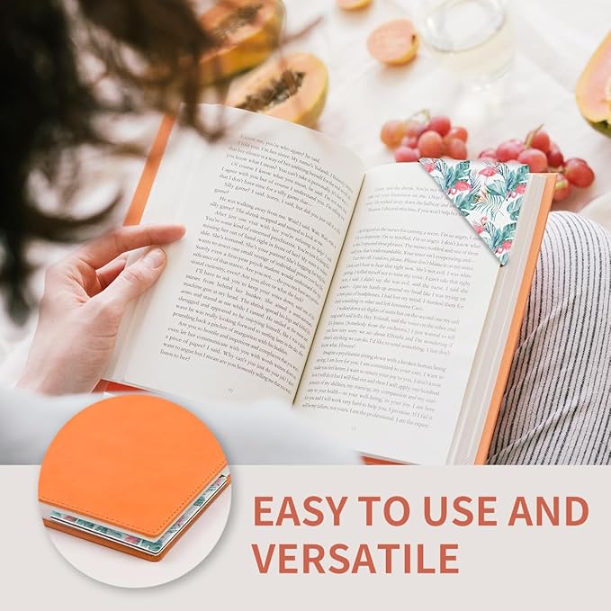 Cute Leather Bookmarks, Fun Triangle Making Corner Bookmark, Book Accessories for Reading Book Lovers, Unbreakable Page Markers for Women Men Tropical Flamingo Palm Trees