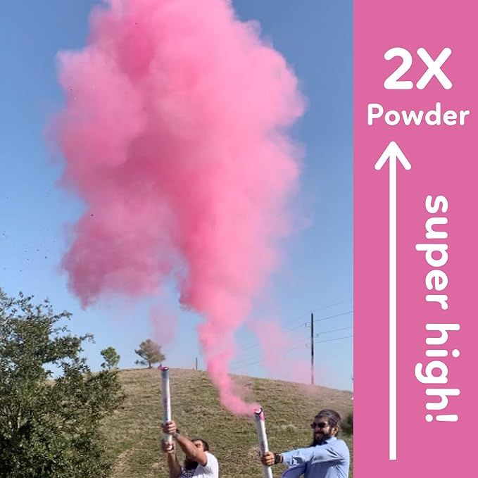 24” X-large Gender Reveal Powder Smoke Bombs Cannon Poppers | 2 Pink Poppers | Biodegradable | Gender Reveal Smoke Bombs Extinguisher Alternative | Gender Reveal Party Decorations | TUR Party Supplies