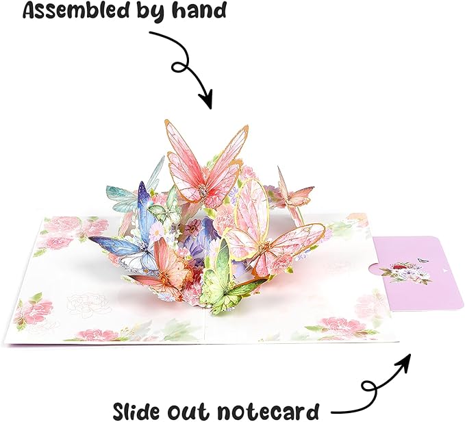 DERAYEE Pop Up Card, 3D Butterfly Flowers Greeting Cards with Envelope for Women, Mother’s Day Card, Birthday Card, Valentines Day Card for Wife, Sister, Grandma, Daughter, Girlfriends (Pink)