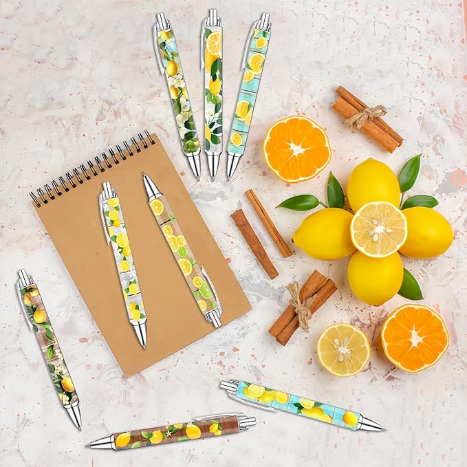 Idealmuzik Lemon Pens Set – Fun Citrus-Themed Pens for Girls, Students, and Stationery Lovers – Smooth Writing Ballpoint Pens for School, Journaling, or Gifts – Bright and Cheery Design, 8 Pack