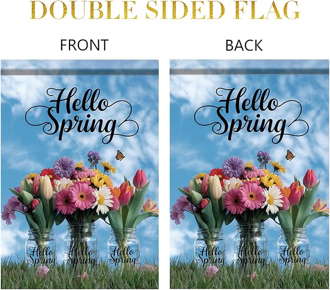 Starlit Patio Welcome Spring Garden Flag 12x18 Double Sided Small Floral Flower Garden Flag Yard House Flower Bouquets in Mason Jars Outside Outdoor House Hello Spring Summer Decoration