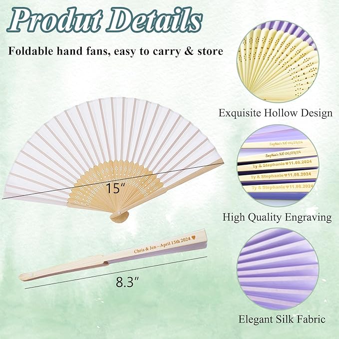 80 Pcs Personalized Purple Wedding Fans for Guests Bulk, Custom Hand Fans Decorative Folding Fans, Wooden Fans Party Favor Birthday Party Supplies Bridal Shower Gifts Baby Shower Favors