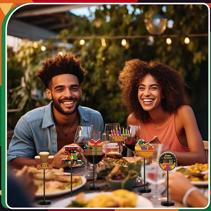6 Pcs Kwanzaa Table Decor Happy Kwanzaa Decoration for Table Centerpieces Wooden Standing Signs Tabletop Decor for Home Office Room Desk Party Supplies