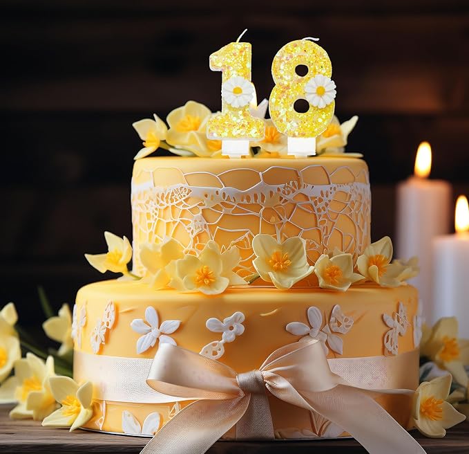 Birthday Candle 2, Yellow Flower Number 2 Candle for Cake Theme Party Supplies