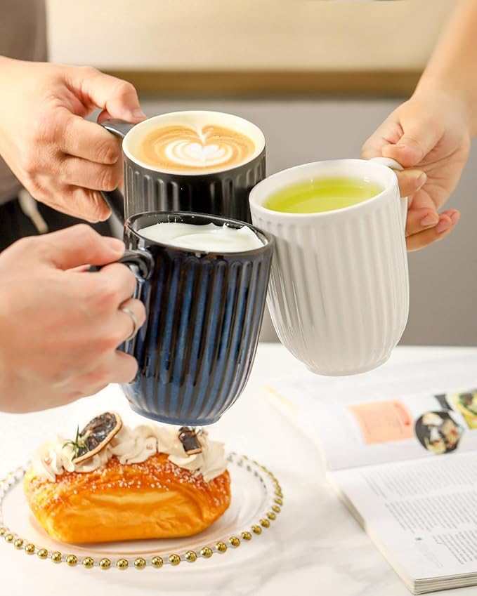HASENSE Coffee Mugs Set of 4, 16 Oz Coffee Mugs with Big Handle, Large Modern White Ceramic Coffee Cups for Latte, Tea, Cocoa, Milk, Cappuccino, Microwave & Dishwasher Safe, Ideal for Housewarming