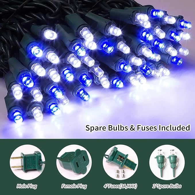 LAMPHOME 100 Count White and Blue String Lights - 21.6FT LED Christmas Light, Mini led for Indoor Outdoor Home Holiday Party Wedding Independence Day Decoration