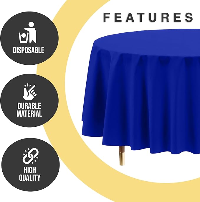 Exquisite 66% Thicker Premium Dark Blue Round Tablecloth 0.5 Mil 24 Pack Plastic Table Cloth Disposable 84 Inch Round Plastic Tablecloth Won't Tear Easily Like Cheap Thin Brands